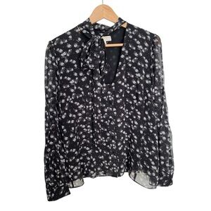 Michael Kors bow neck Floral Black Blouse size large